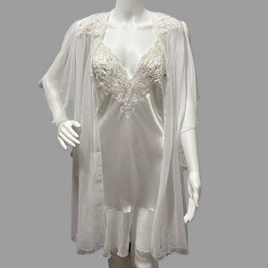 Vintage Bridal White Lace Chemise with Sheer Cape